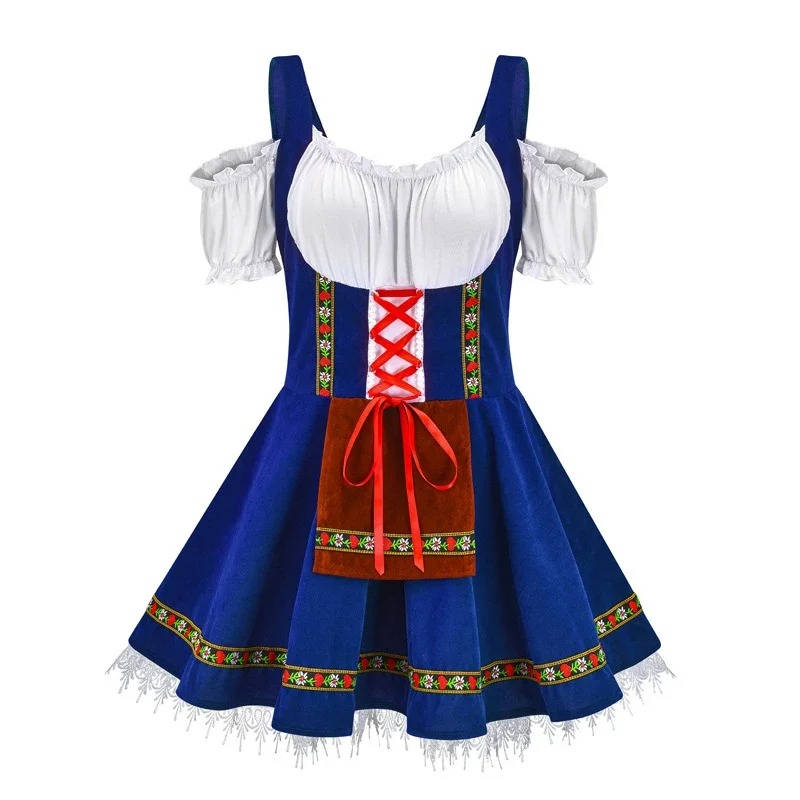 Bavarian dirndl dress traditional German Oktoberfest style with coordinating ribbon complete set