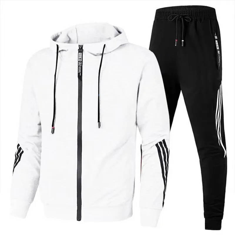 Men's gray 2-piece tracksuit zip hoodie and joggers slim athletic cut moisture-wicking comfort