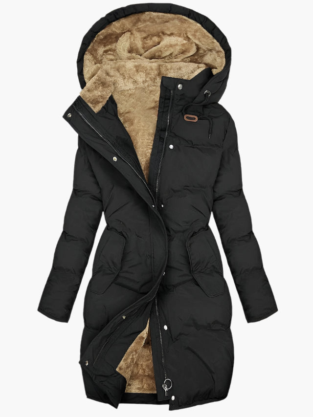 Women's long quilted hooded winter coat ultra-warm plush lined insulated outerwear