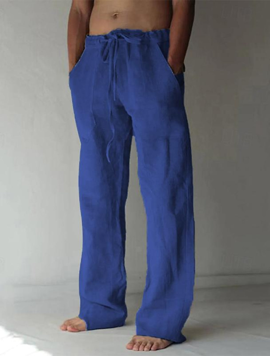 Men's beige linen pants loose fit drawstring waist lightweight breathable casual summer style