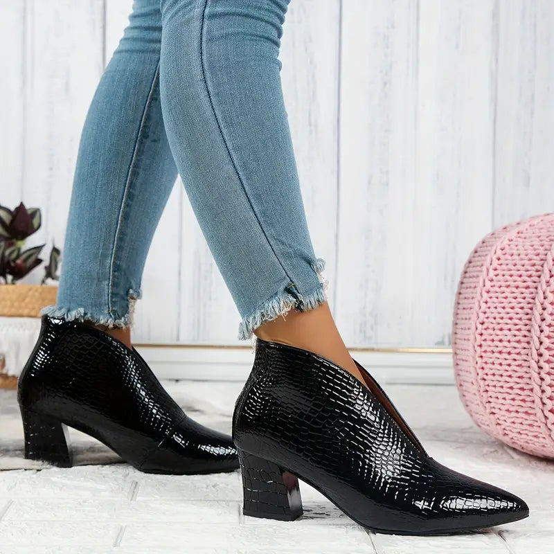 Women's reptile-textured ankle boots in neutral tone, exotic embossed exterior for bold everyday style
