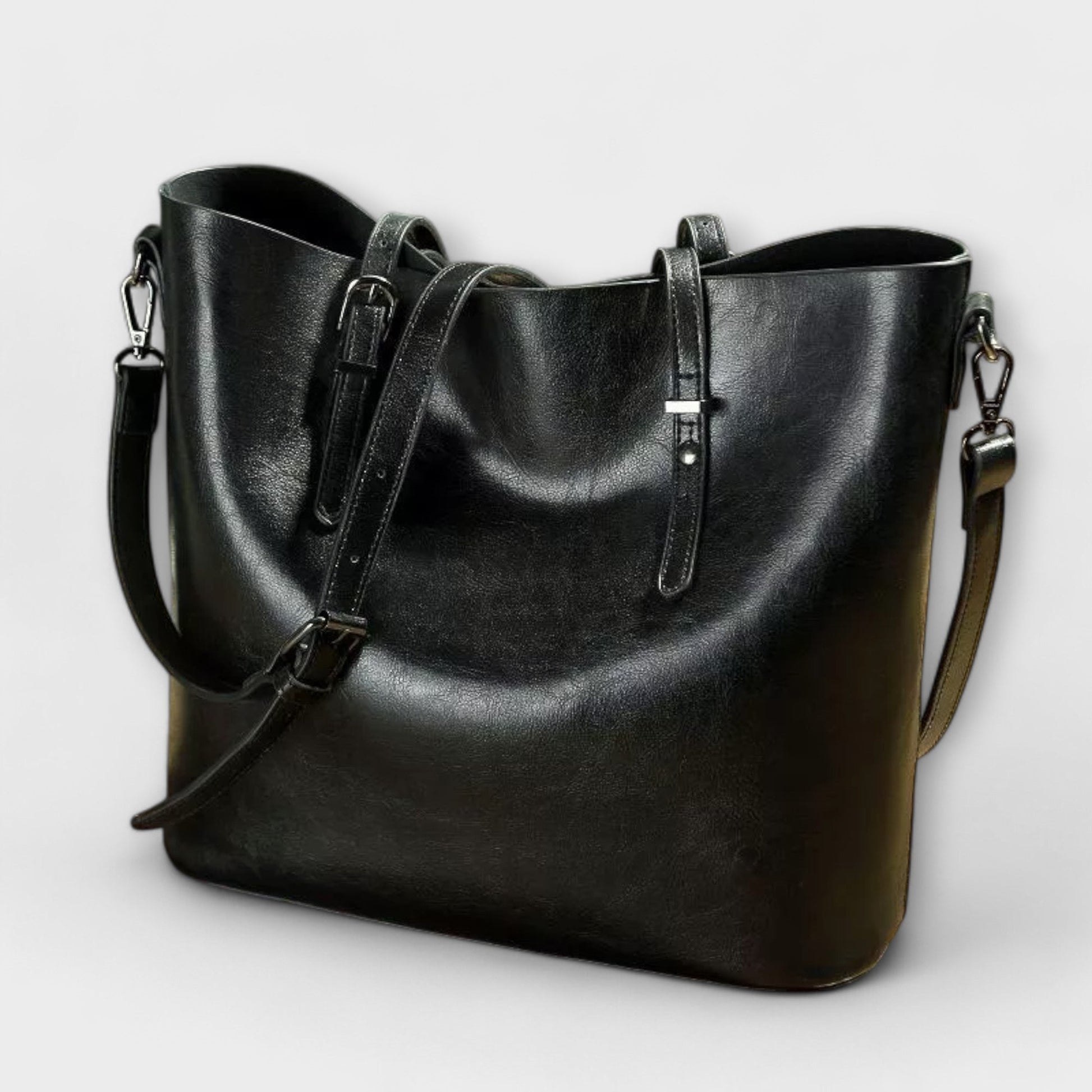 Alruna™ black structured shoulder bag with adjustable straps, spacious design for work and travel