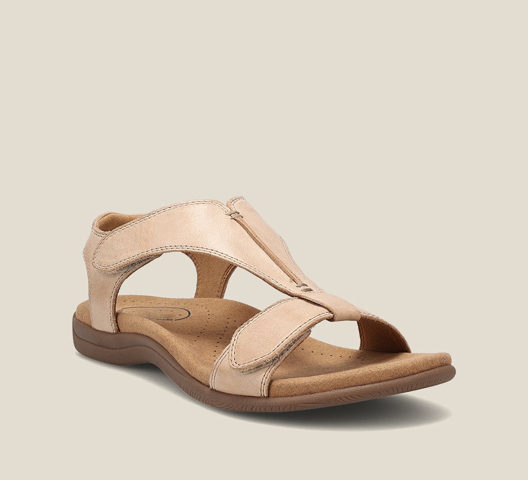 Women's beige comfort cushioned sandals with ergonomic comfort support and elegant sleek design