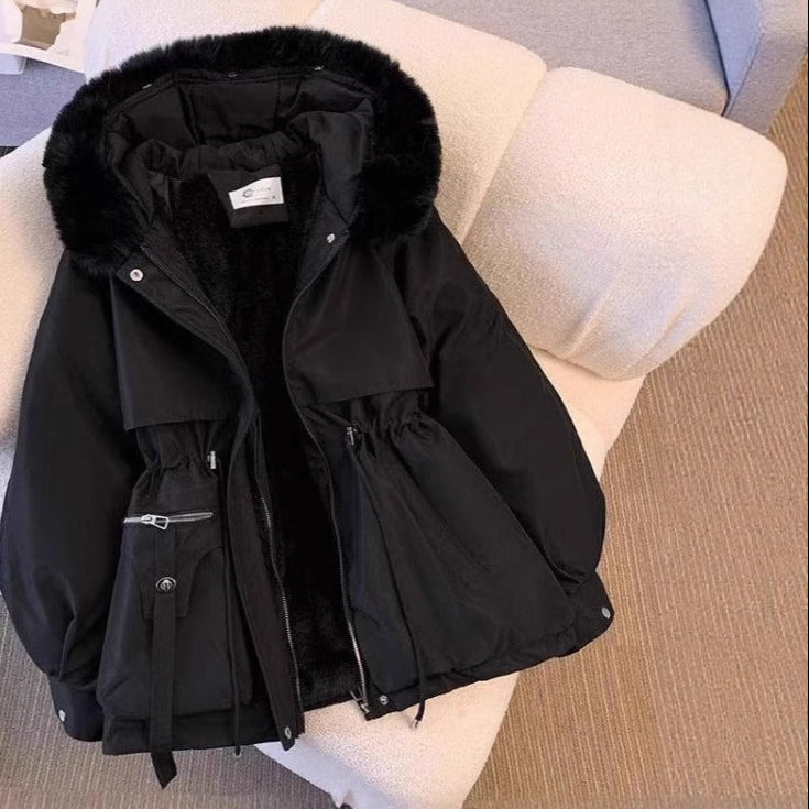 Women's cocoa brown faux fur winter coat with removable hood and plush lining