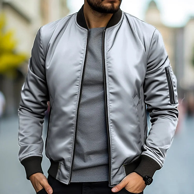 Men's lightweight bomber jacket in casual style with ribbed trims and modern contemporary cut for versatile layering
