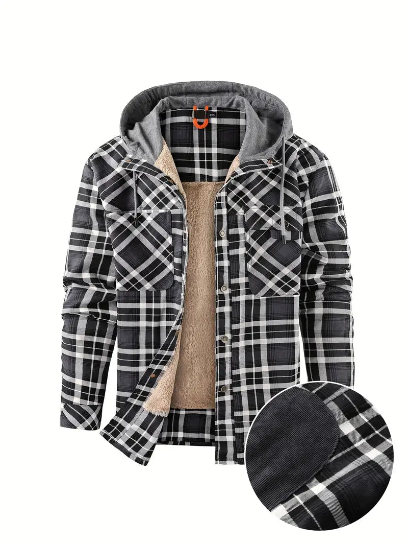 Wyatt hooded plaid jacket with cozy fleece lining, lightweight casual outdoor layer for all seasons