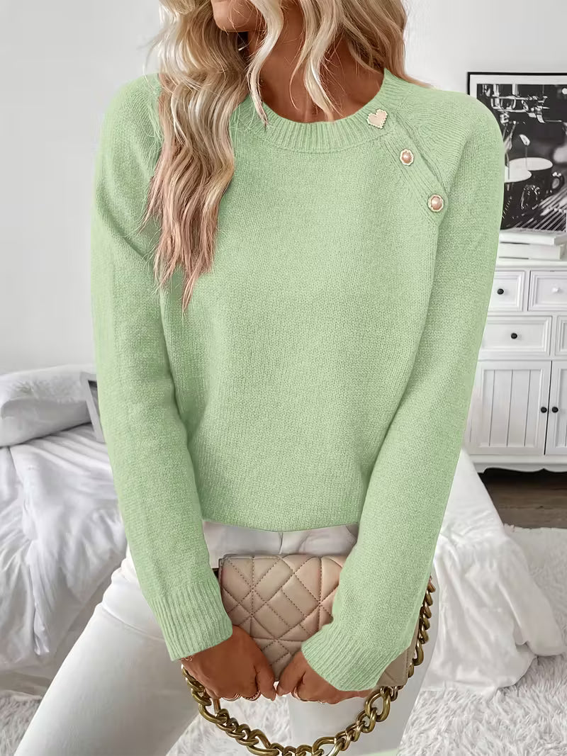 Hilarina long sleeve knitted sweater cozy soft texture flattering fit versatile everyday elegance