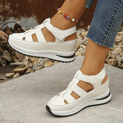 Women's white platform adjustable sandals with cushioned insole and sporty straps for everyday wear