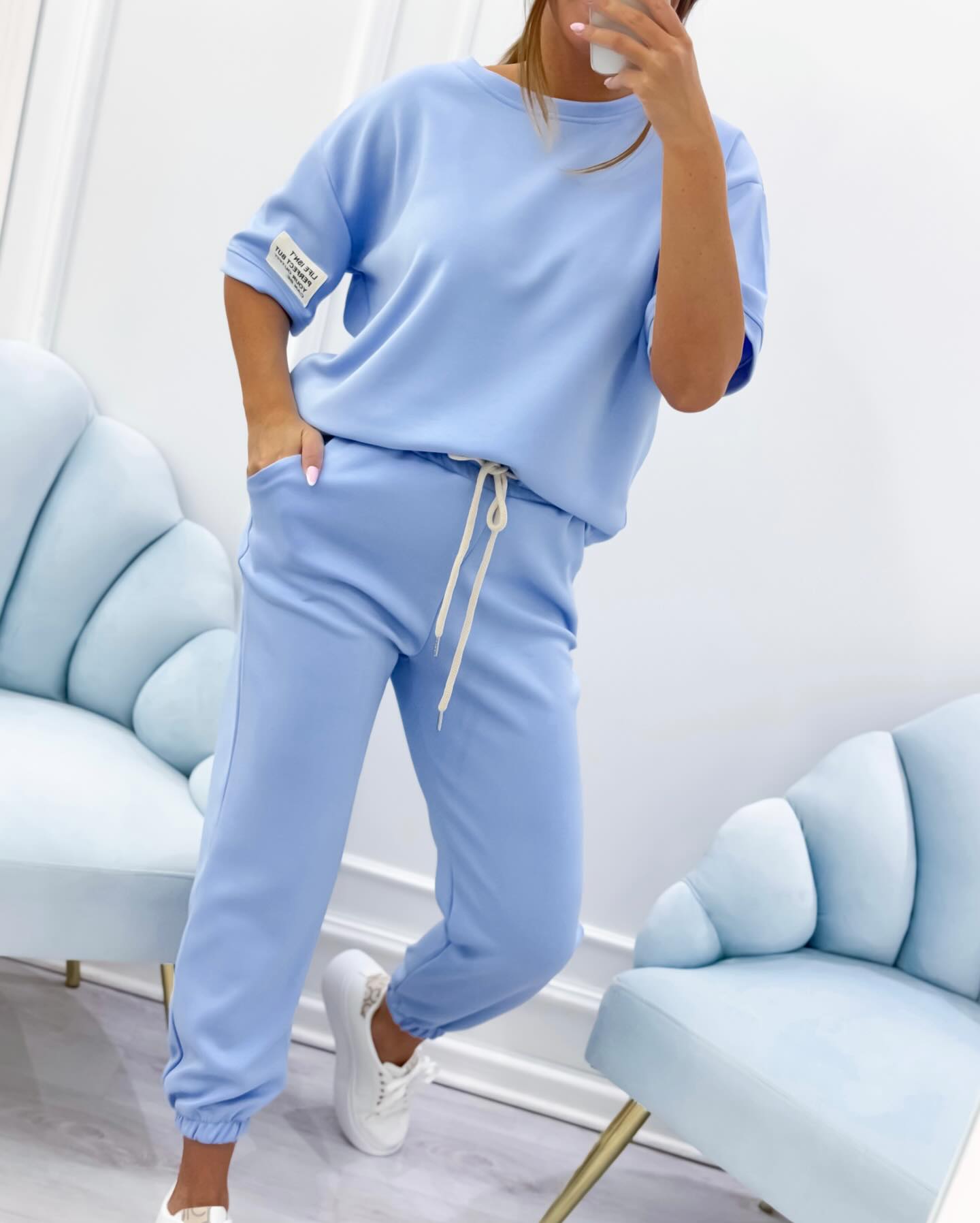 Daisy light pink short sleeve matching set with relaxed fit and effortless casual style