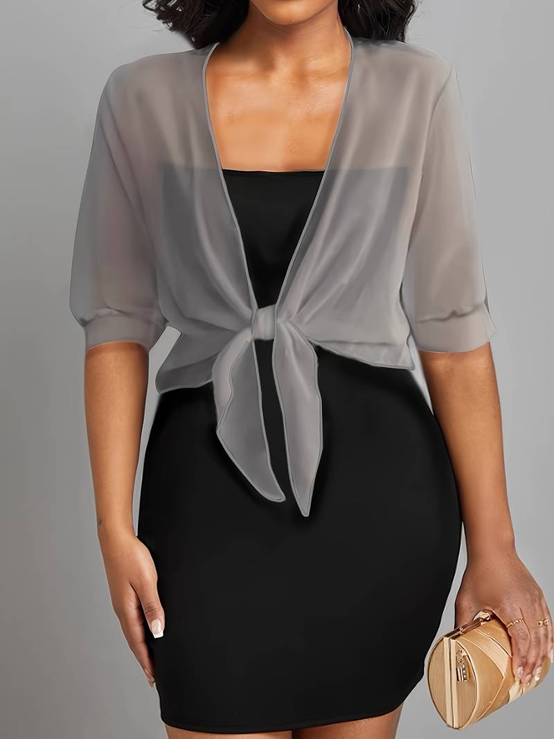 Women's sheer tie-front cardigan open cover-up, lightweight semi-sheer layering top with self-tie waist