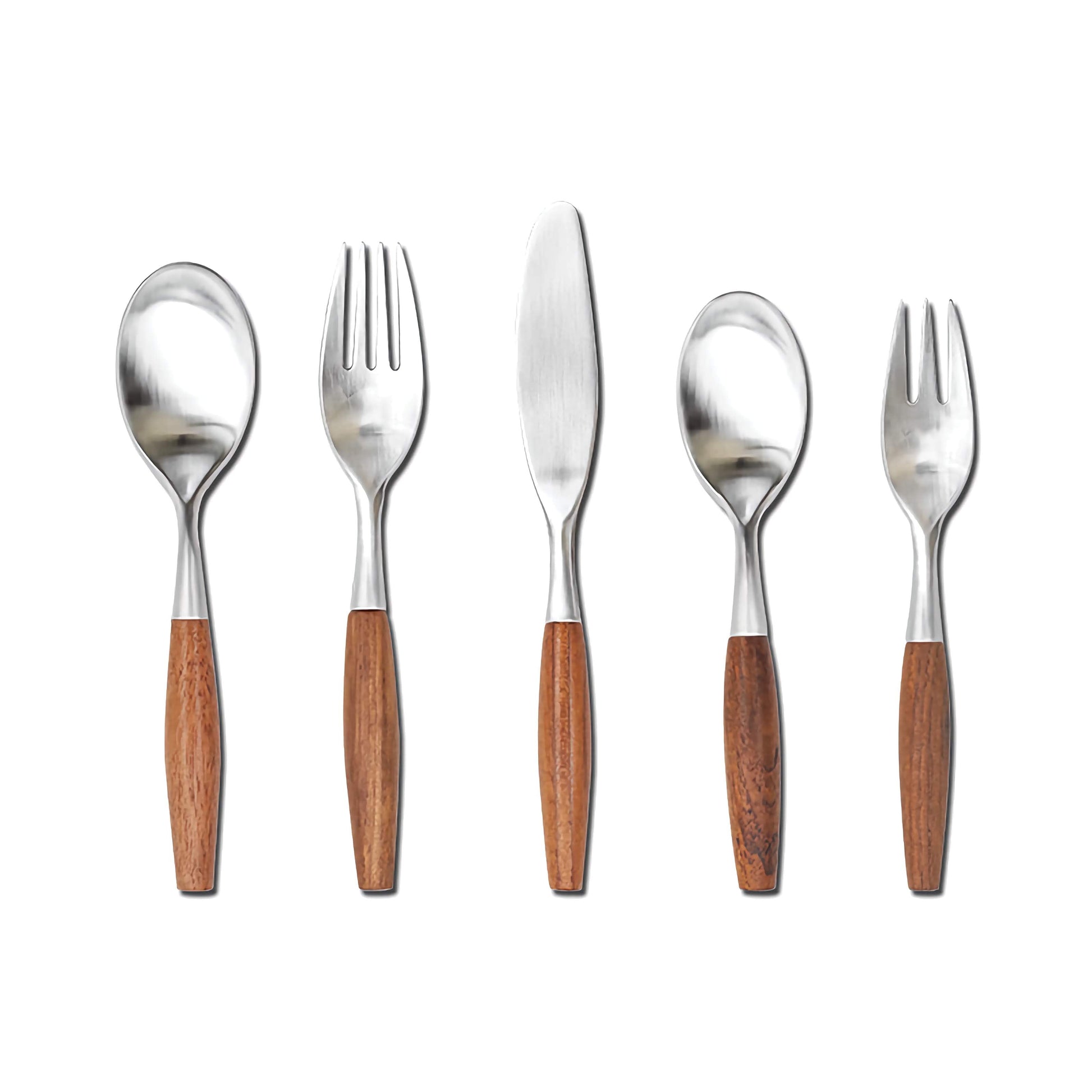 Japanese style flatware set with natural wood handles and stainless steel finish for elegant dining