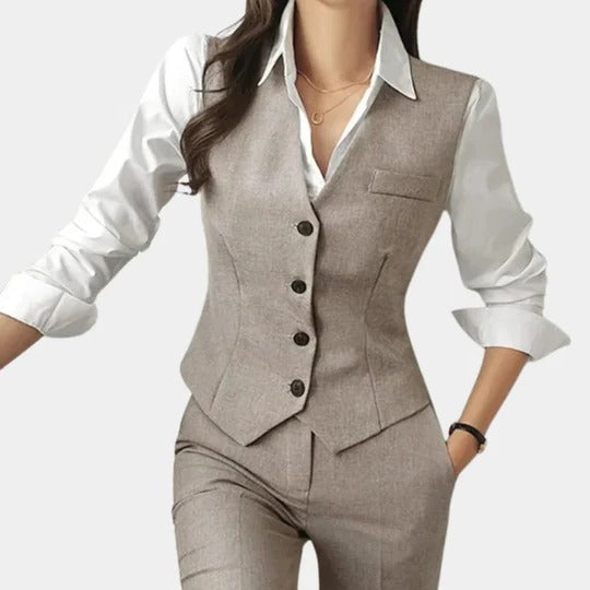 Elegant 3-piece women's suit set blazer waistcoat straight-leg trousers single-breasted professional style