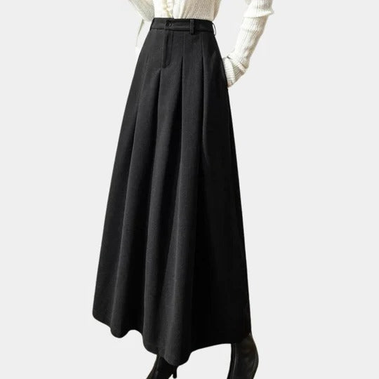 Elegant mid-length women's skirt with structured silhouette, versatile style for professional and everyday wear