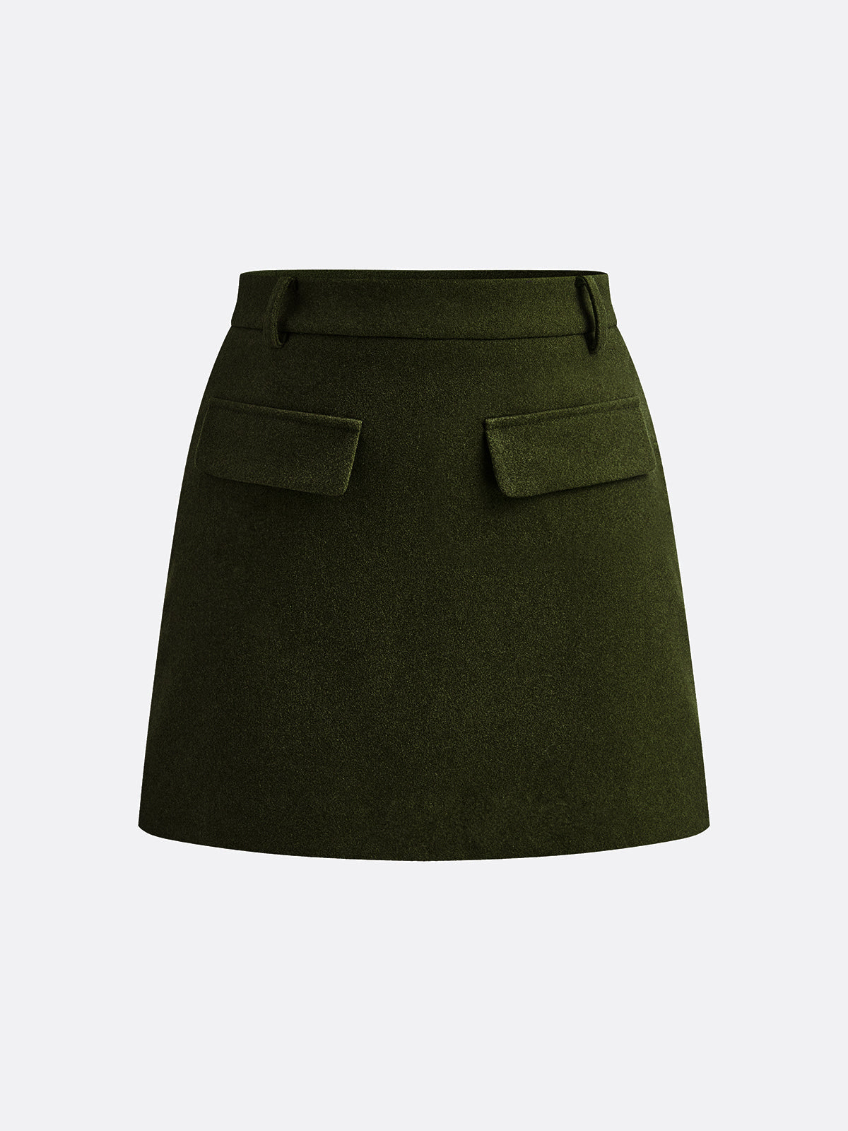 Elegant black mini skirt mid-waist structured woven polyester tailored polished silhouette