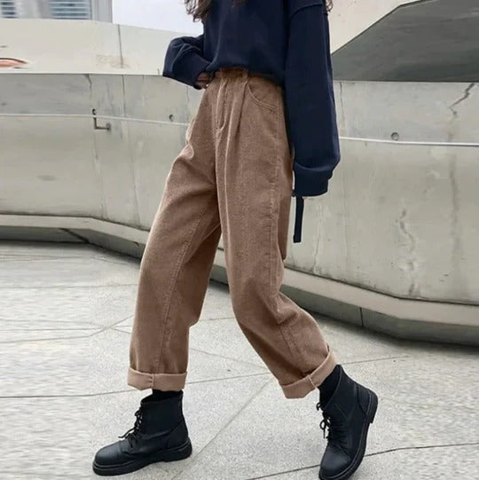 Women's casual relaxed-fit trousers in neutral tone with smooth silhouette for effortless everyday style