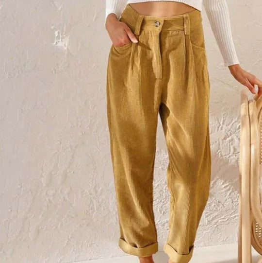 Women's casual relaxed-fit trousers in neutral tone, smooth silhouette for effortless everyday style