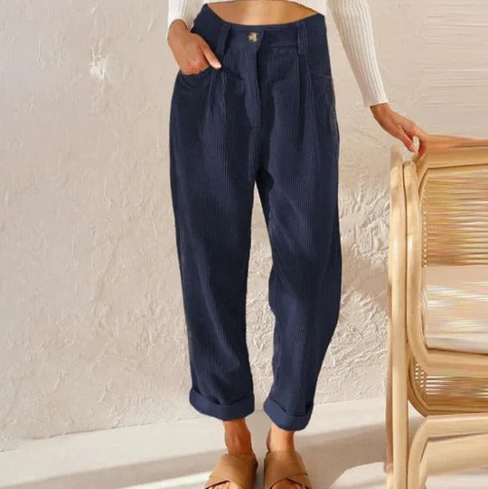 Women's casual relaxed-fit trousers in neutral tone with smooth silhouette for everyday versatile wear