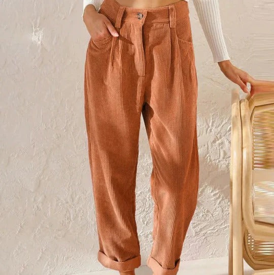 Women's casual relaxed-fit trousers in neutral tone with smooth silhouette for versatile everyday wear