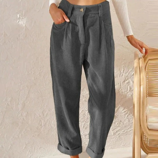 Women's casual relaxed-fit trousers in neutral tone, versatile everyday style with smooth silhouette