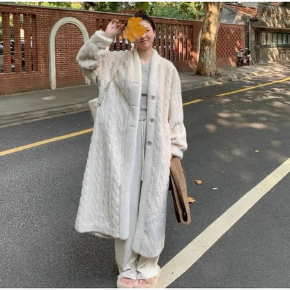 Women's loose fit long knit cardigan cozy single-breasted winter layering essential