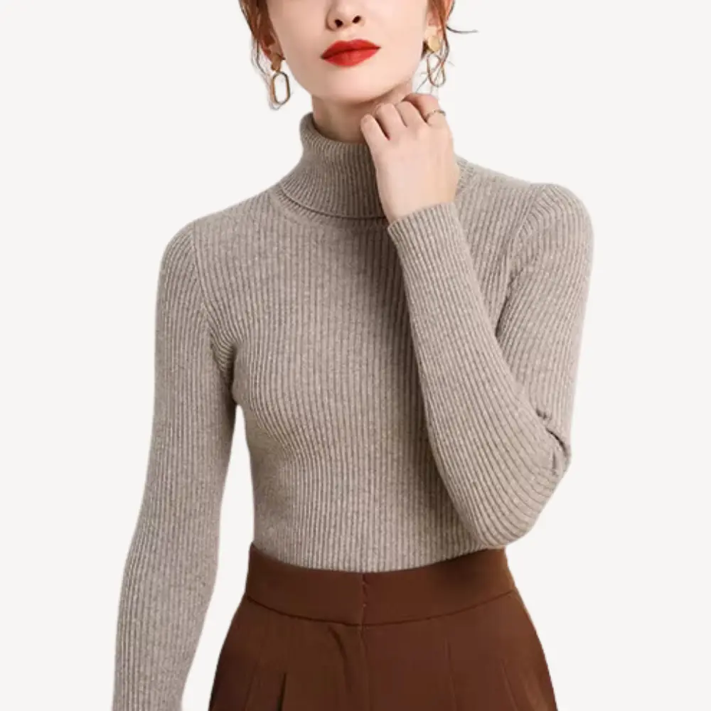 Ella soft turtleneck sweater in slim fit cozy knit fabric, perfect for layering in winter