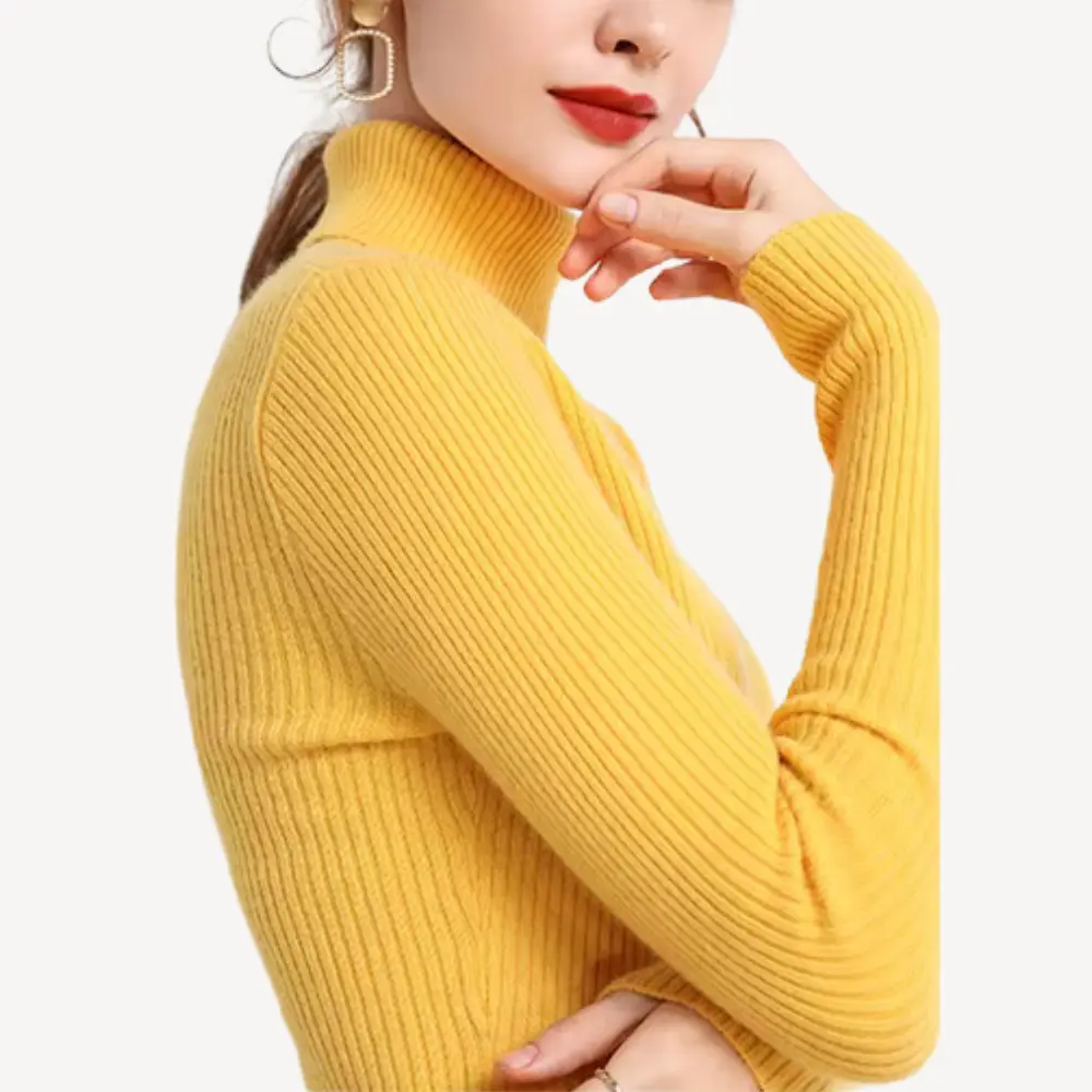 Ella soft turtleneck sweater in slim fit cozy knit fabric, perfect for layering in winter