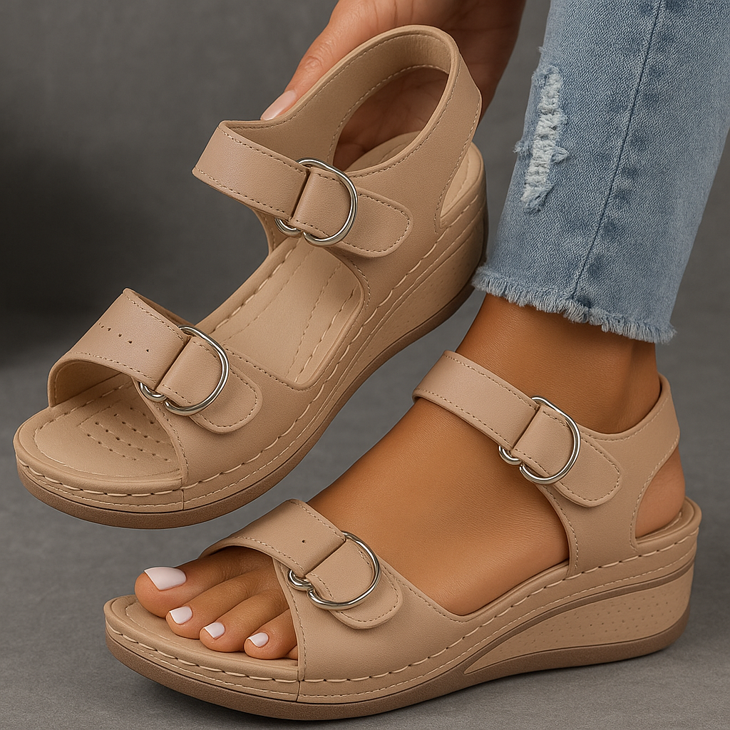 Women's comfort cushioned sandals in neutral tones with supportive footbed and elegant everyday design