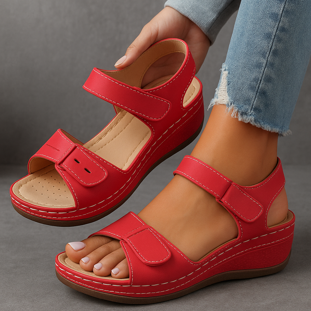 Women's comfort wedge heel sandals with cushioned support and elegant open-toe design