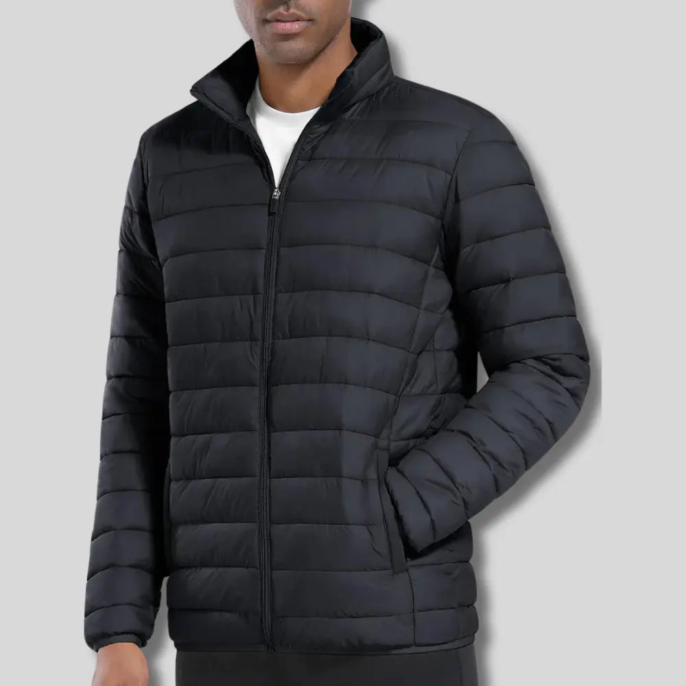 Everett lightweight puffer jacket, water-resistant windproof coat with stand collar and full zip