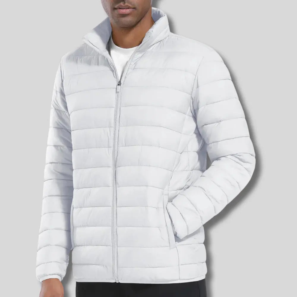 Everett lightweight puffer jacket in neutral tone with stand collar, water-resistant windproof casual outdoor fit