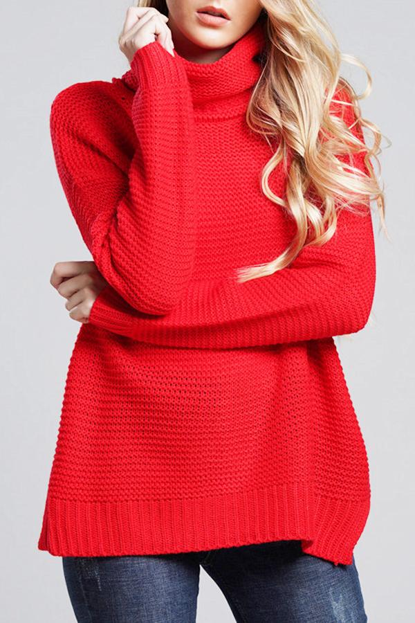 Women's chunky knit turtleneck sweater oversized fit with ribbed hem and cuffs cozy casual style