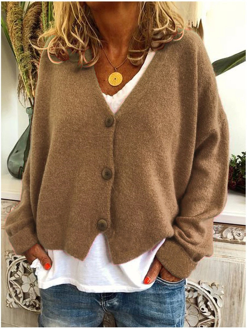 Shannon knit cardigan in neutral tone, lightweight layering piece with flattering drape and cozy soft knit