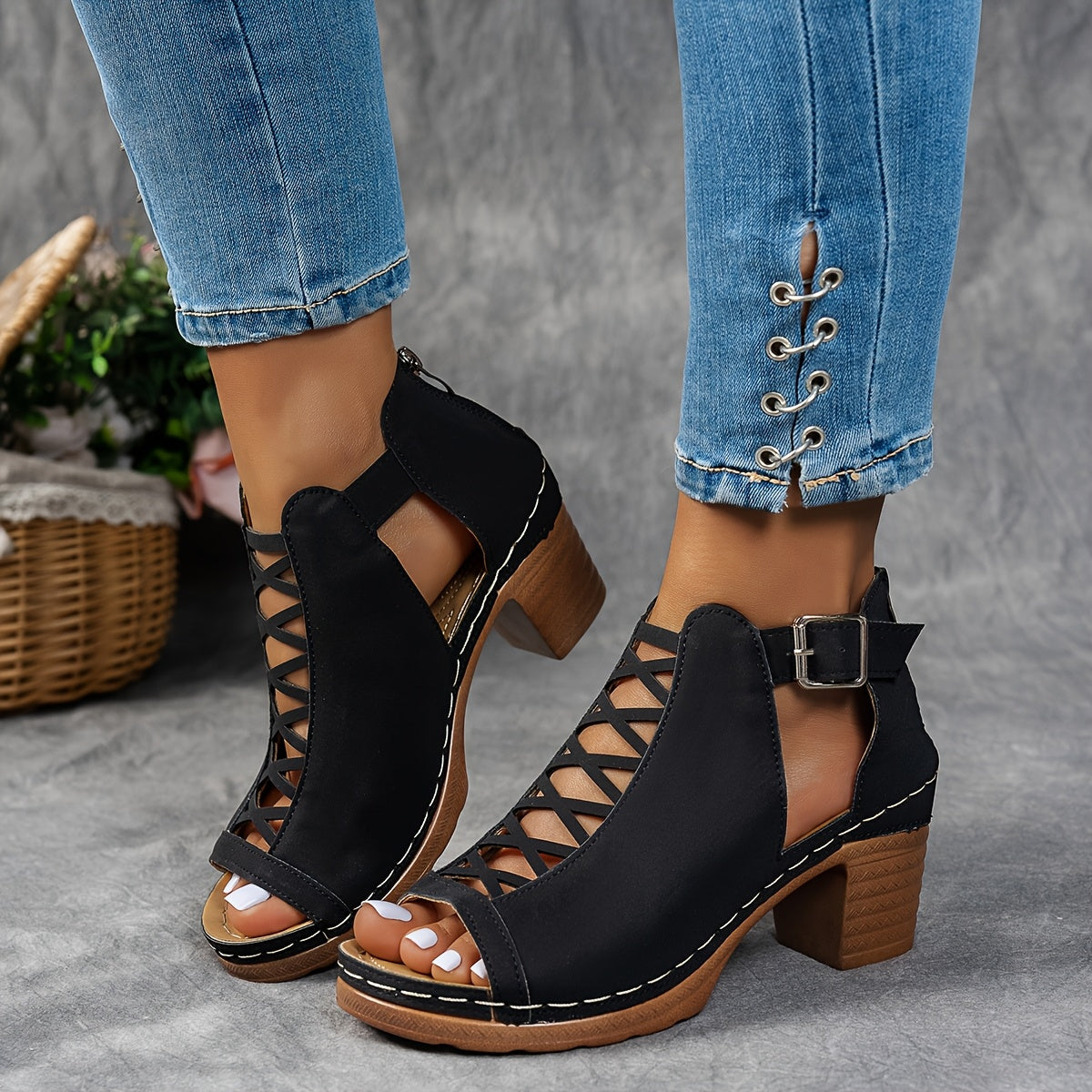 Women's cushioned adjustable sandals with lattice heel, sleek straps, and cushioned footbed for all-day comfort