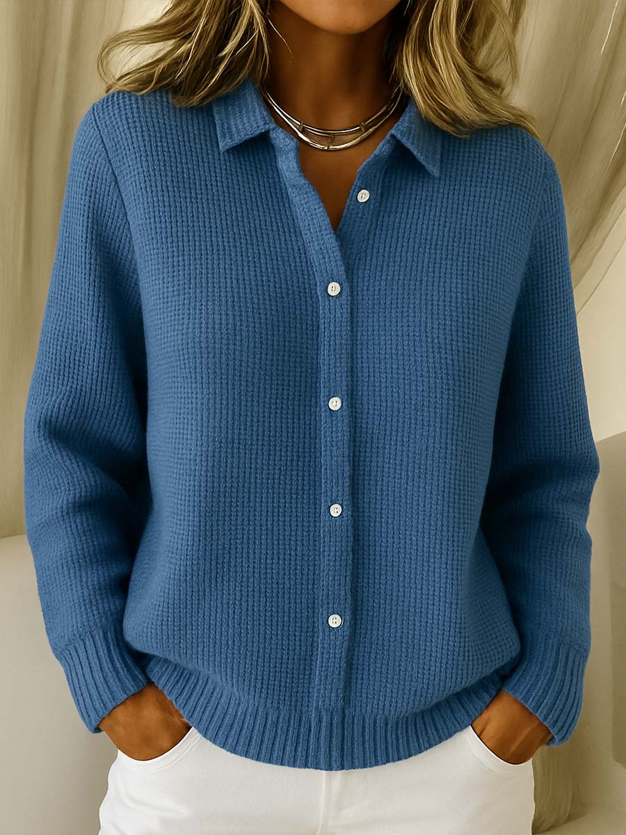Adrianna classic button cardigan soft neutral knit layer with clean minimal buttons and balanced silhouette