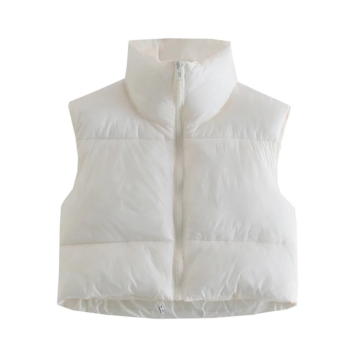 Women's sleeveless puffer vest lightweight cotton padding stand collar British-inspired style