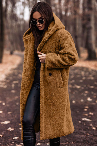 Wavlynn Sydney women's ivory faux fur hooded longline coat with plush oversized silhouette