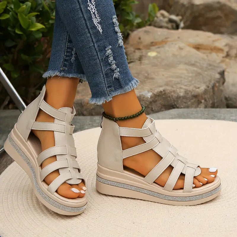 Women's rhinestone-embellished comfort orthopedic sandals with elegant supportive sole for all-day wear