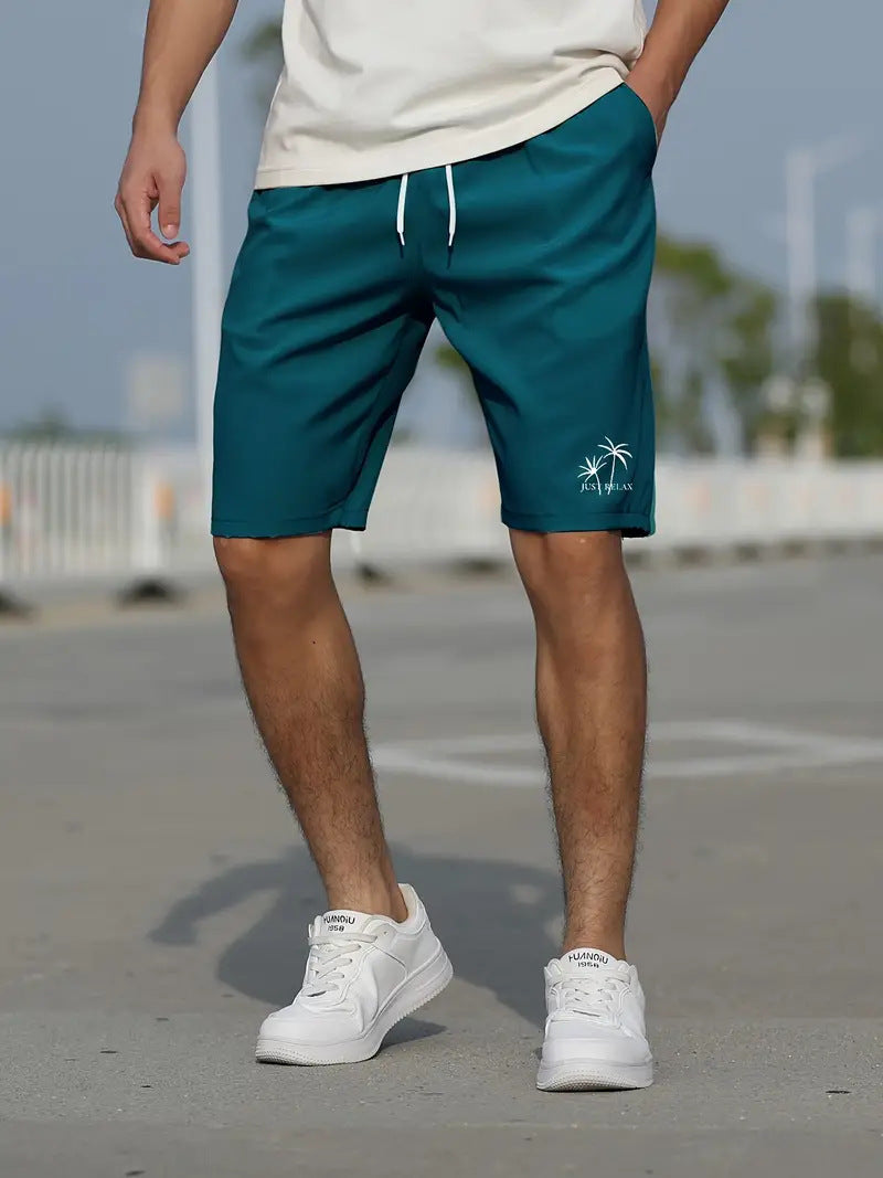 Men's mint green quick-dry swim shorts elastic waist regular fit mid-thigh length beach pool