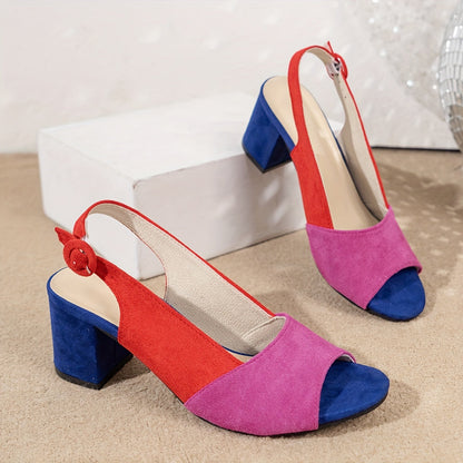 Women's colourblock slingback heels in bold hues with cushioned insole and adjustable strap