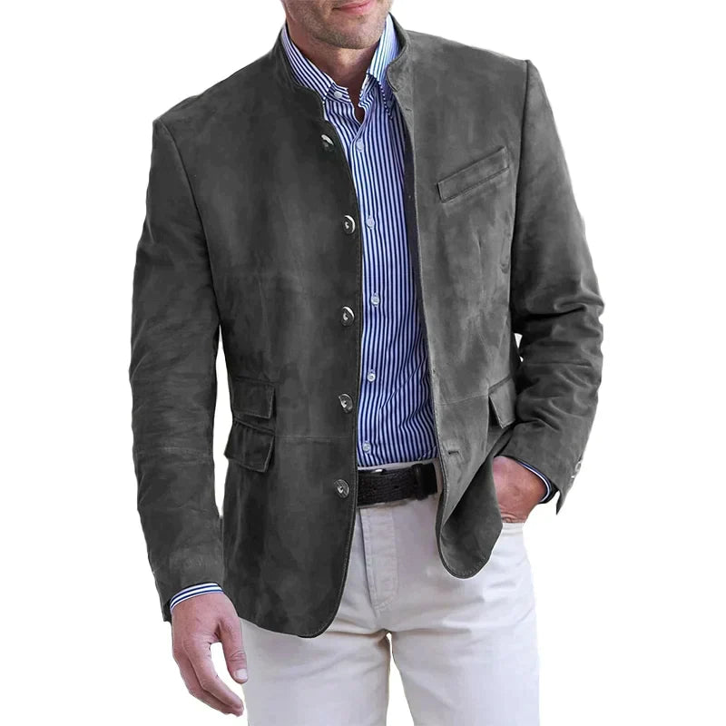 Men's slim fit suede-style blazer in premium finish, tailored stand-up collar for office to evening wear