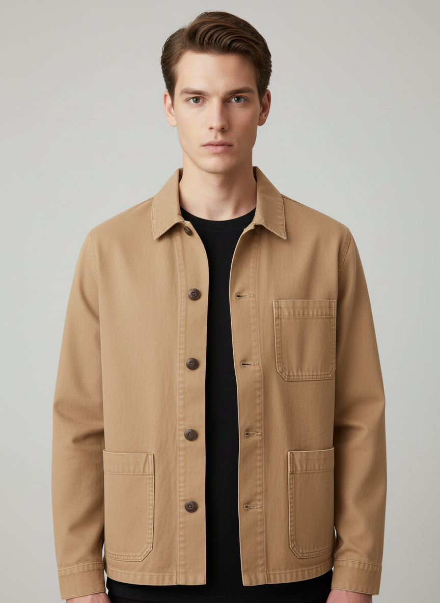 Men's casual cotton-blend jacket relaxed fit button-front with chest pocket everyday versatile style