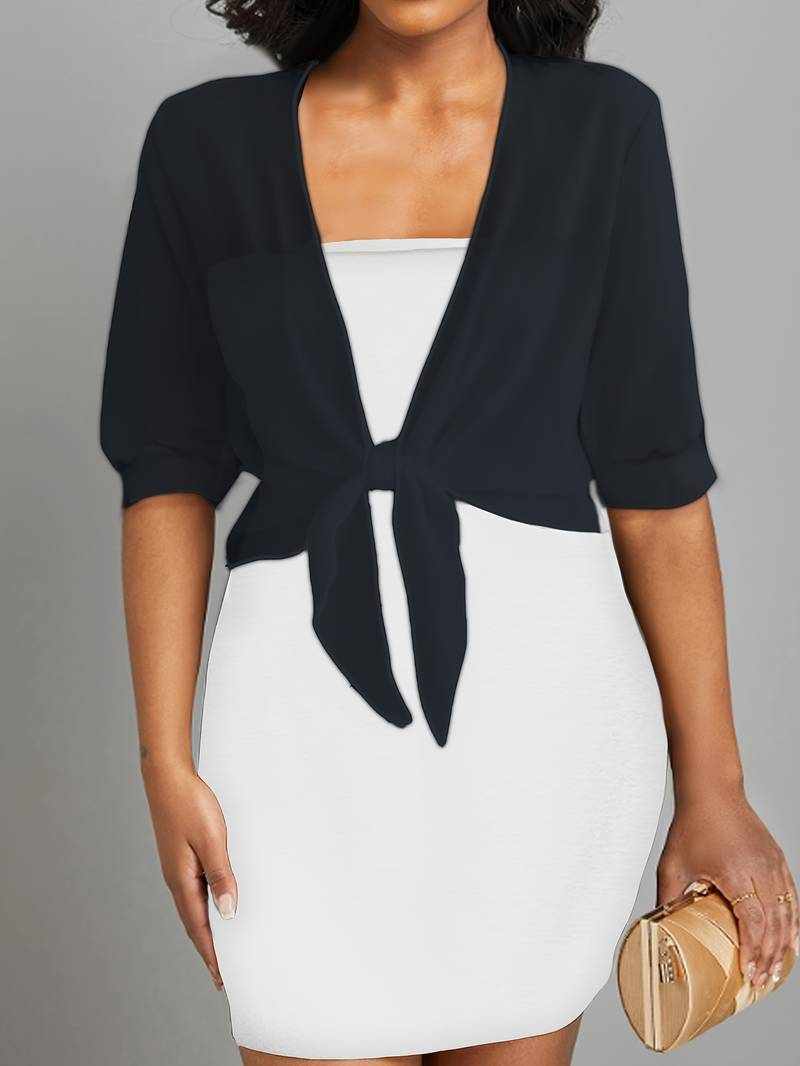 Women's sheer tie-front cardigan open cover-up, lightweight semi-sheer layering top with self-tie waist