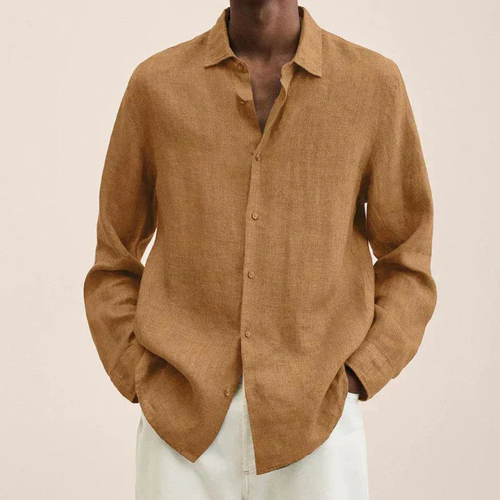 Men's lightweight linen shirt classic fit long sleeves button closure breathable summer style