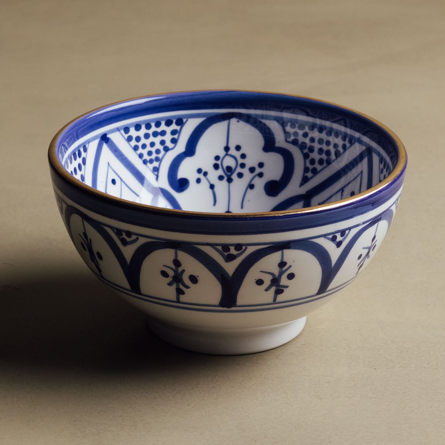 Fez Blue Bowl - Moroccan Dinnerware Adorned with 12 Carat Gold Accents - Wavlynn
