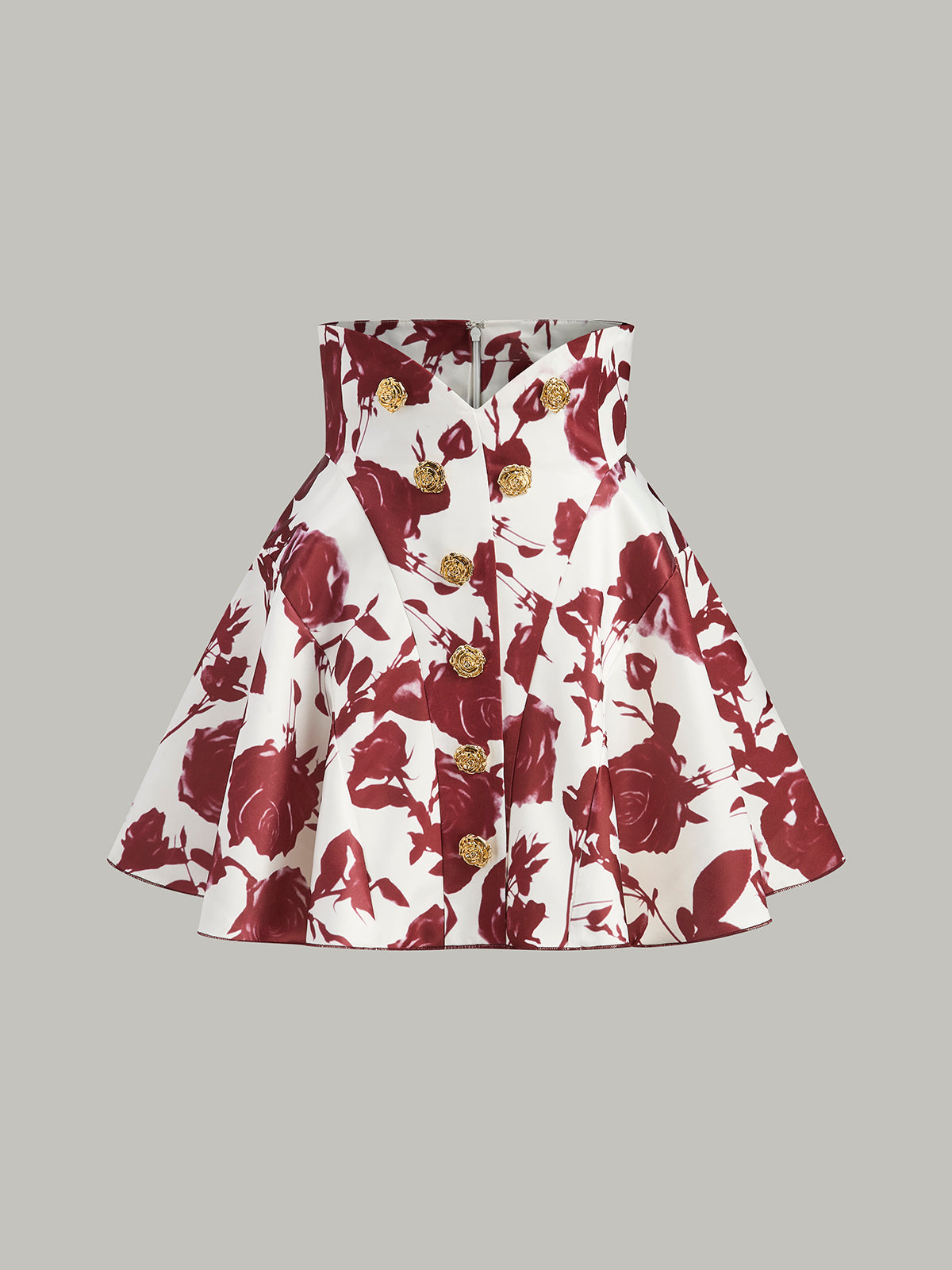 Floral print high-waist mini skirt with button detail, feminine silhouette, office-to-evening style