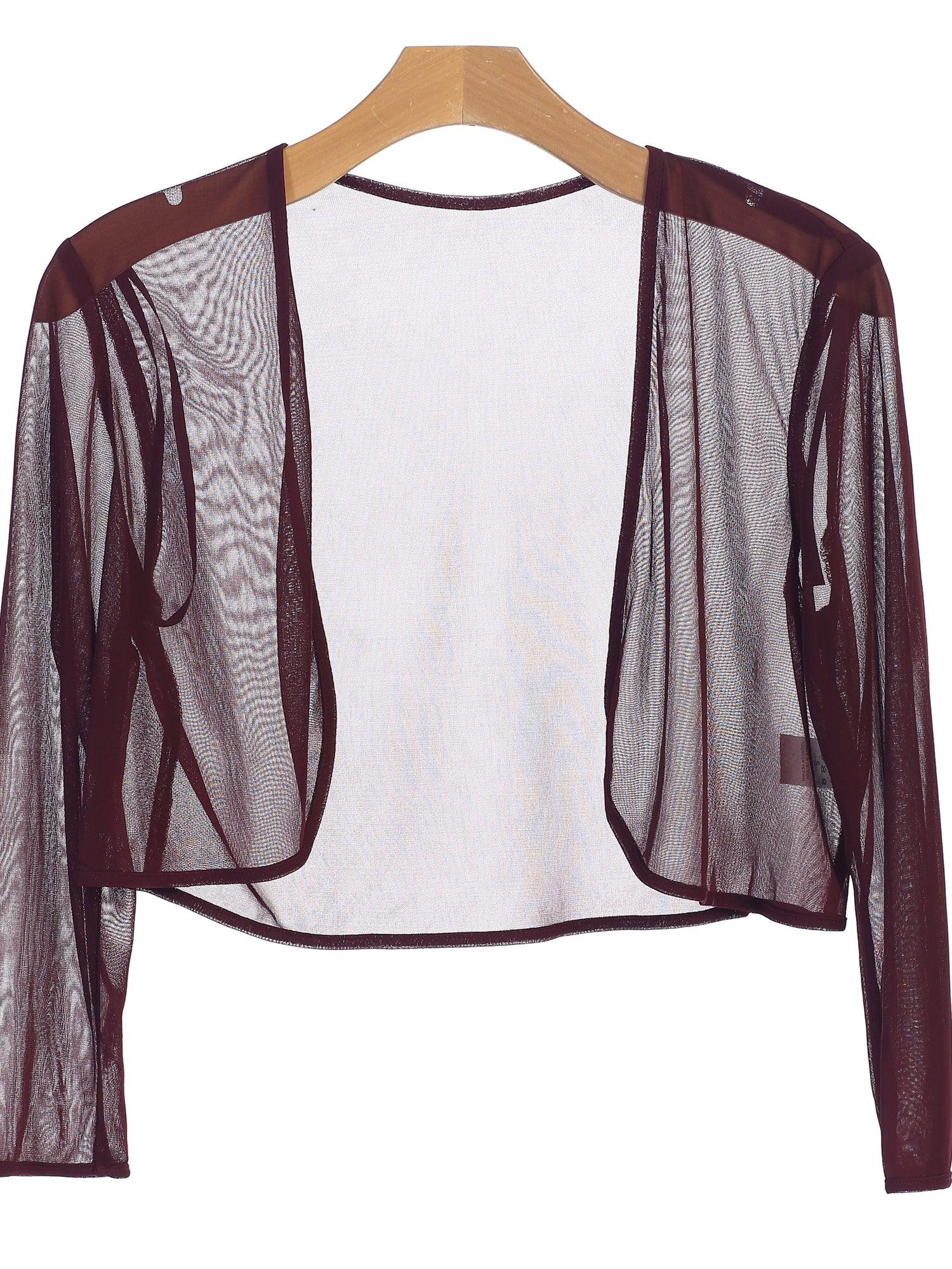 Elegant black chiffon bolero jacket for women, long sleeves, formal eveningwear coverage