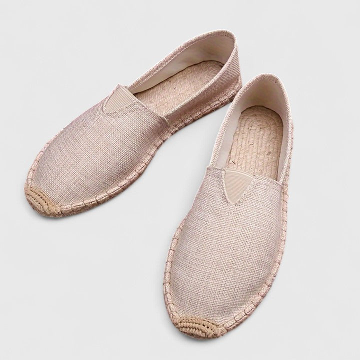 White mesh slip-on espadrilles with braided jute sole, lightweight breathable knit upper for summer