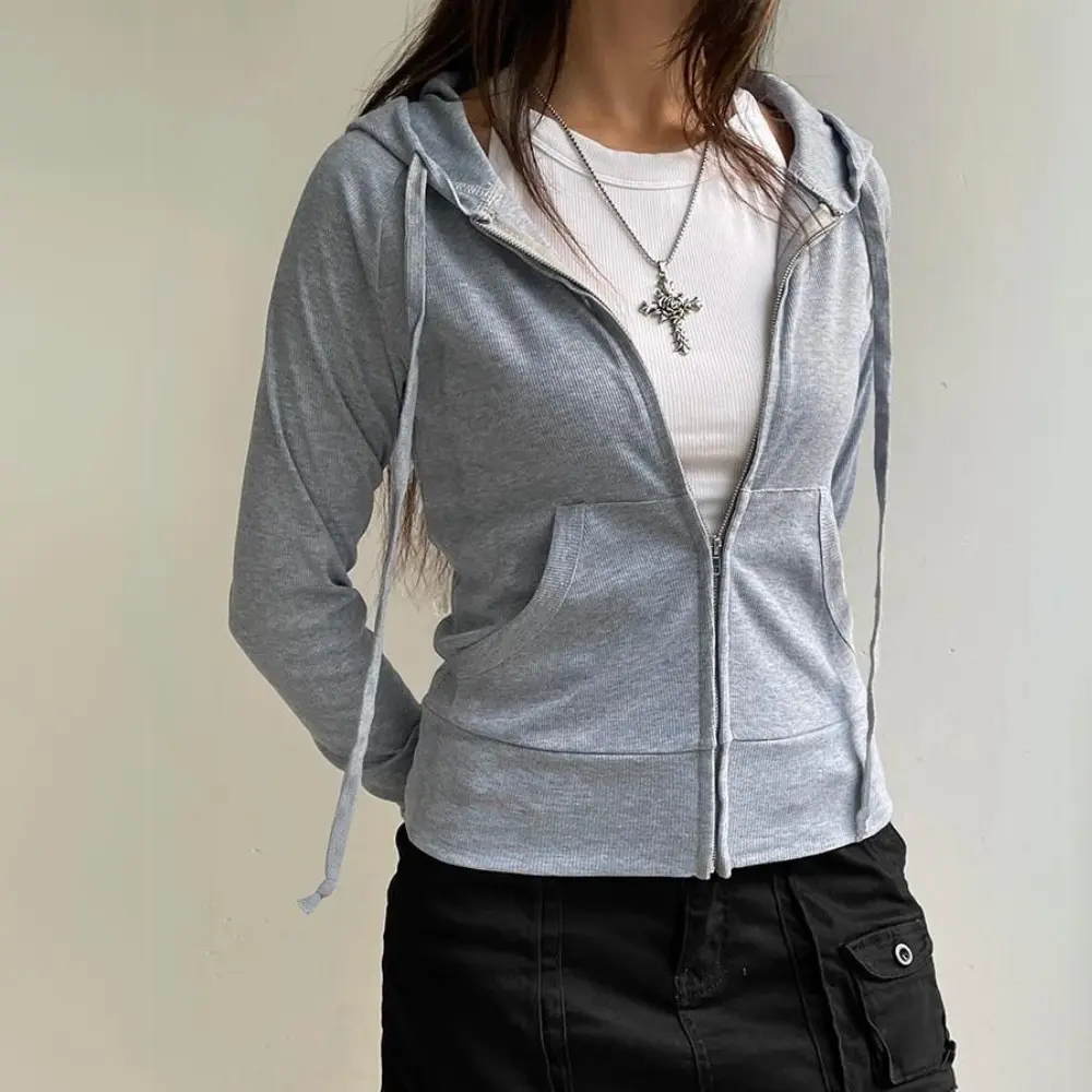 Gianna urban chic black zip-up hoodie sweatshirt with snug fit and easy zip layering design