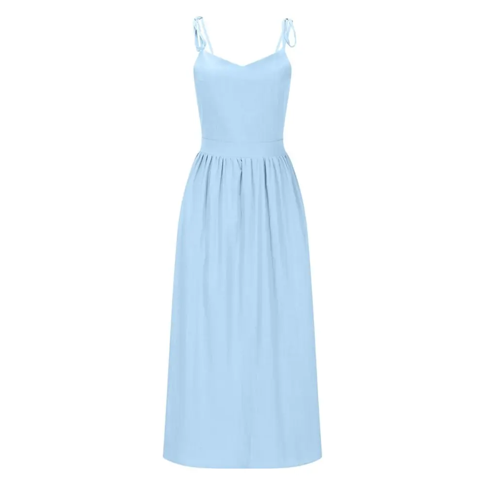 Grace Bustier Midi Dress with sculpted bodice, pleated flowing skirt, waist-flattering summer silhouette