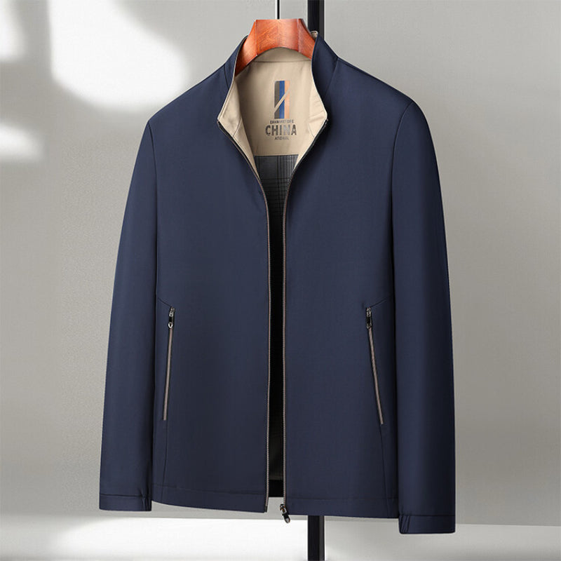 Graham men's navy stand collar windproof zip-up jacket with relaxed fit for daily commute